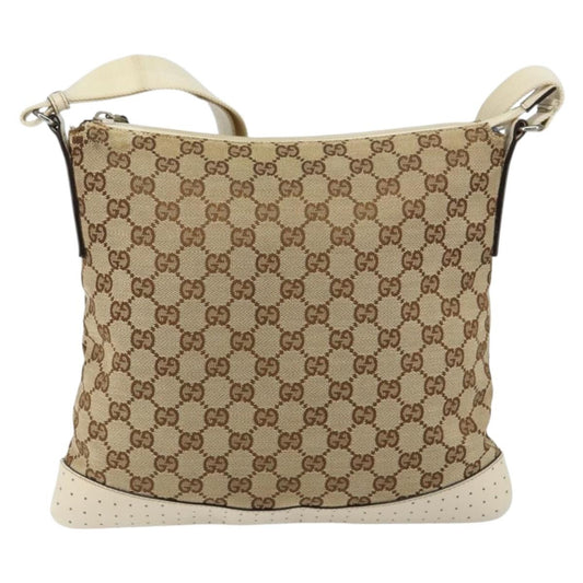 Gucci Zip Messenger GG Canvas with Perforated Leather, BEIGE, CANVAS, Shoulder bag