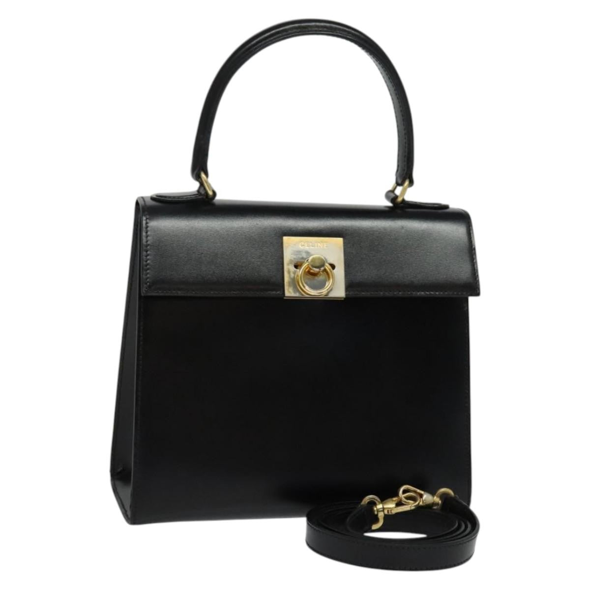 Celine Vintage Logo Top Handle Bag Leather, BLACK, LEATHER, Handbag