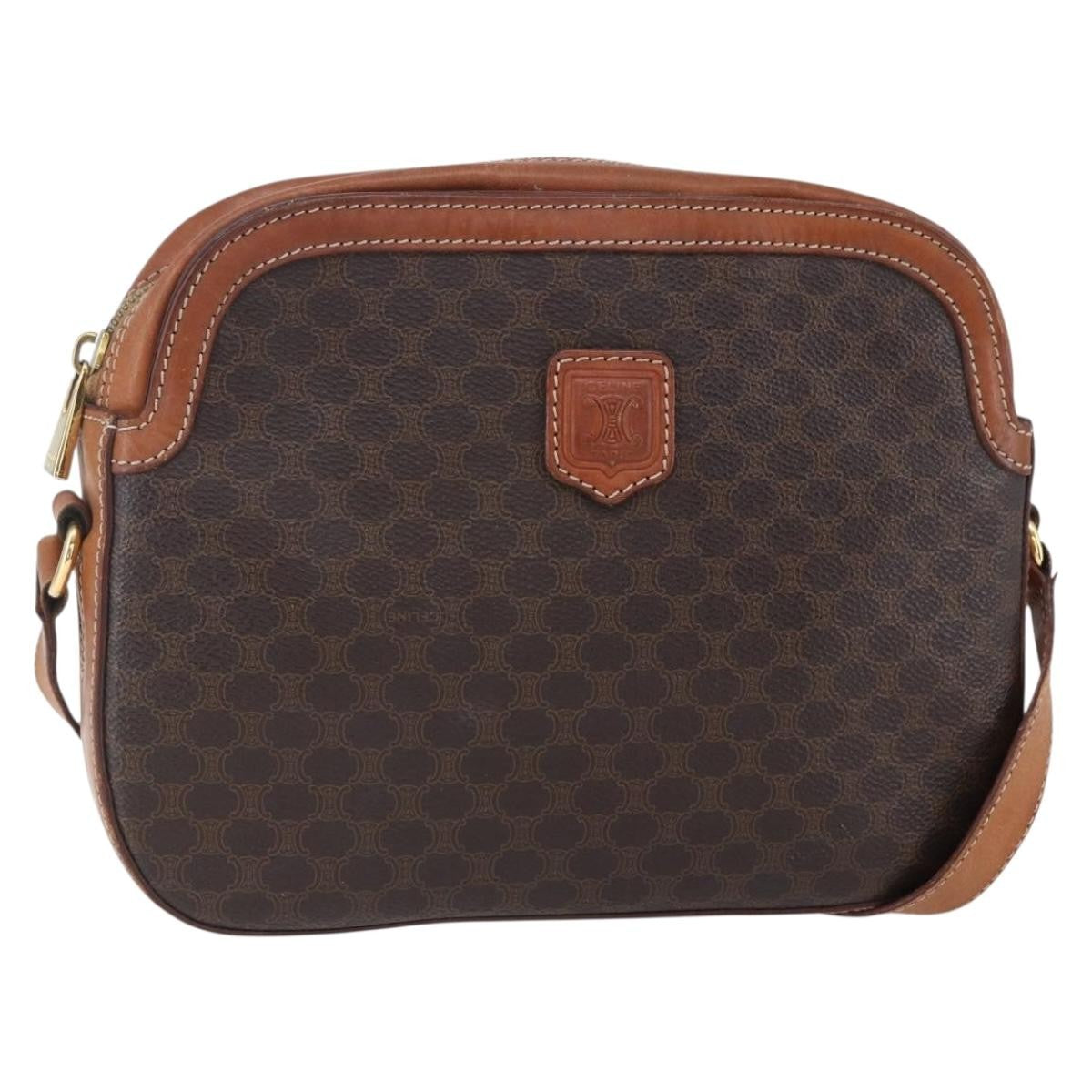 Celine Vintage Macadam Shoulder Bag Canvas and Leather, BROWN, CANVAS, Shoulder bag