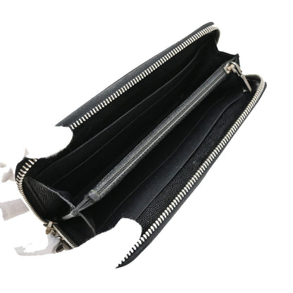 Chanel CC Logo Zipper Long Bifold Leather, BLACK, CALFSKIN, Wallets