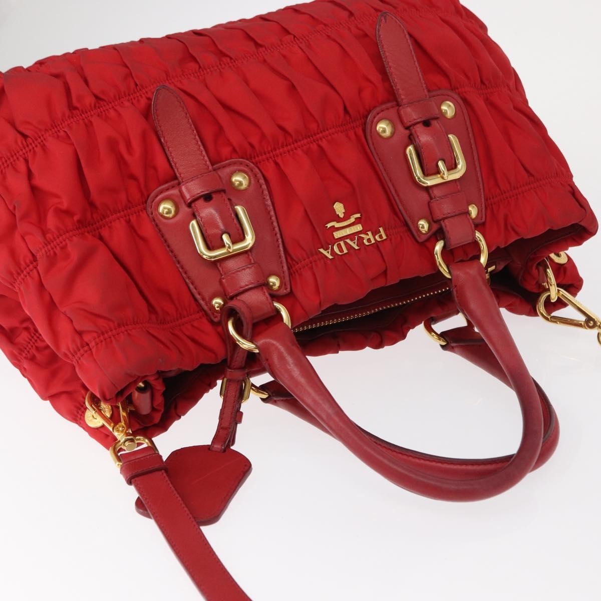 Prada Gaufre Convertible Tote Leather and Tessuto, RED, NYLON, Handbag