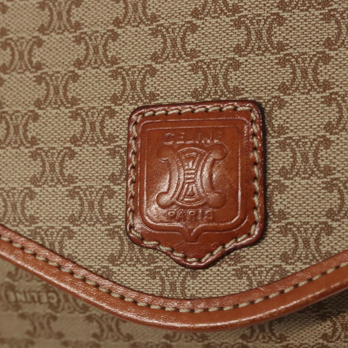 Celine Vintage Macadam Shoulder Bag Canvas and Leather, BEIGE, CANVAS, Shoulder bag