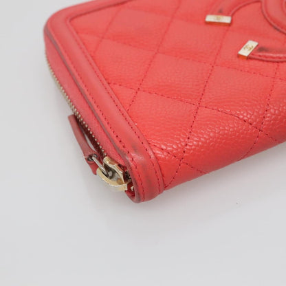 Chanel Filigree Zip Around Wallet Quilted Caviar, PINK, LEATHER, Wallets