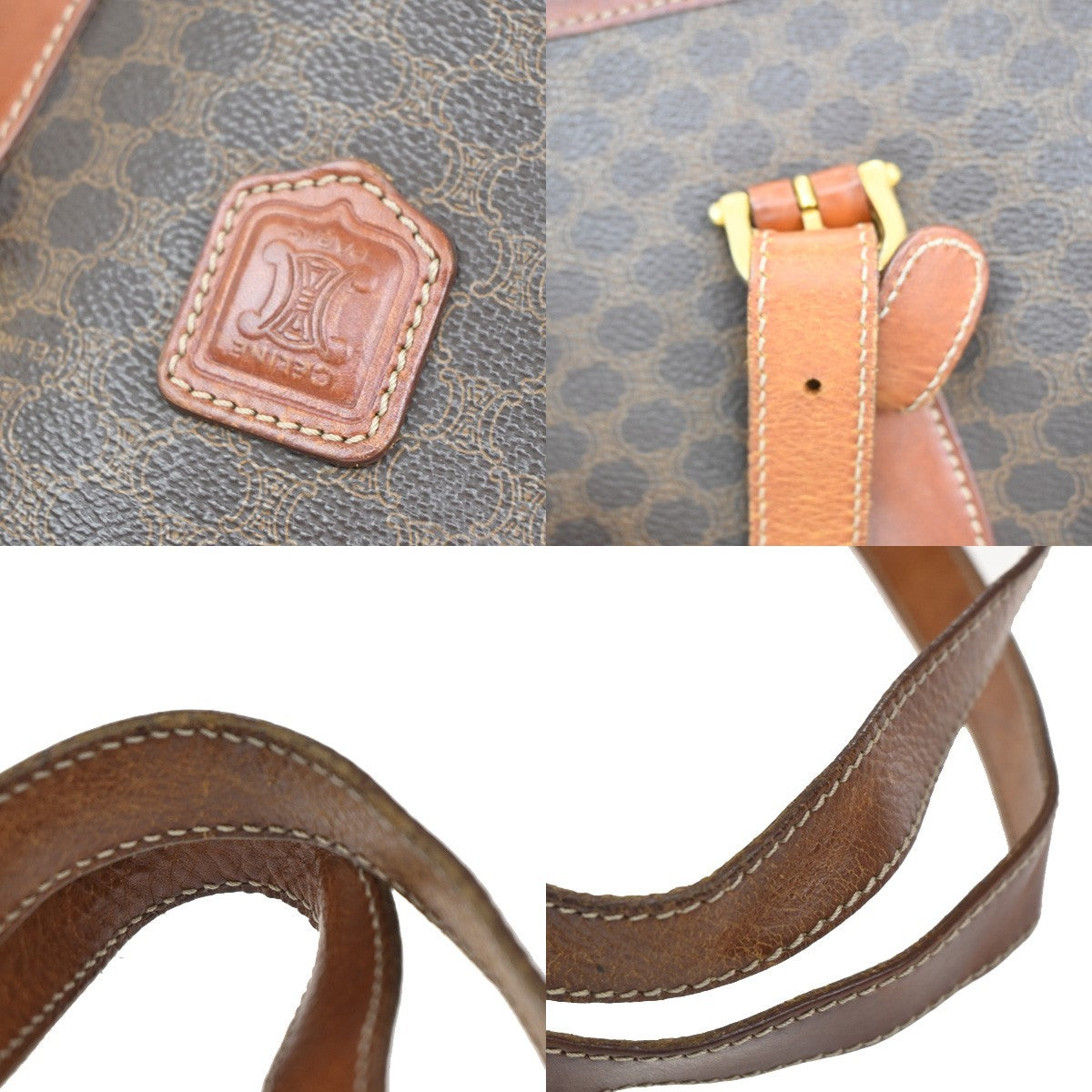 Celine Vintage Macadam Tote bag Canvas and Leather, BROWN, PVC, Tote bag