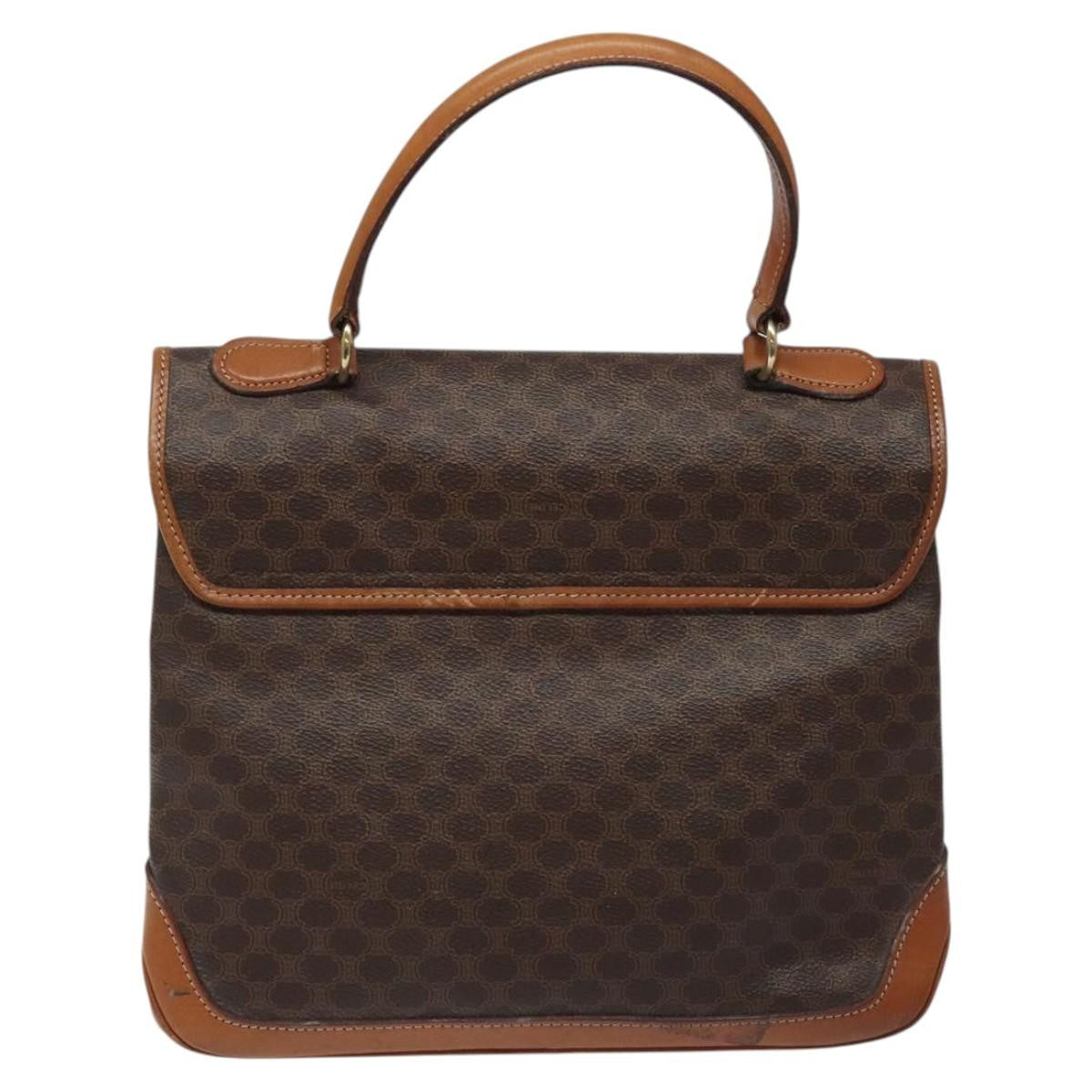 Celine Macadam Handbag Macadam with leather, BROWN, CANVAS, Handbag