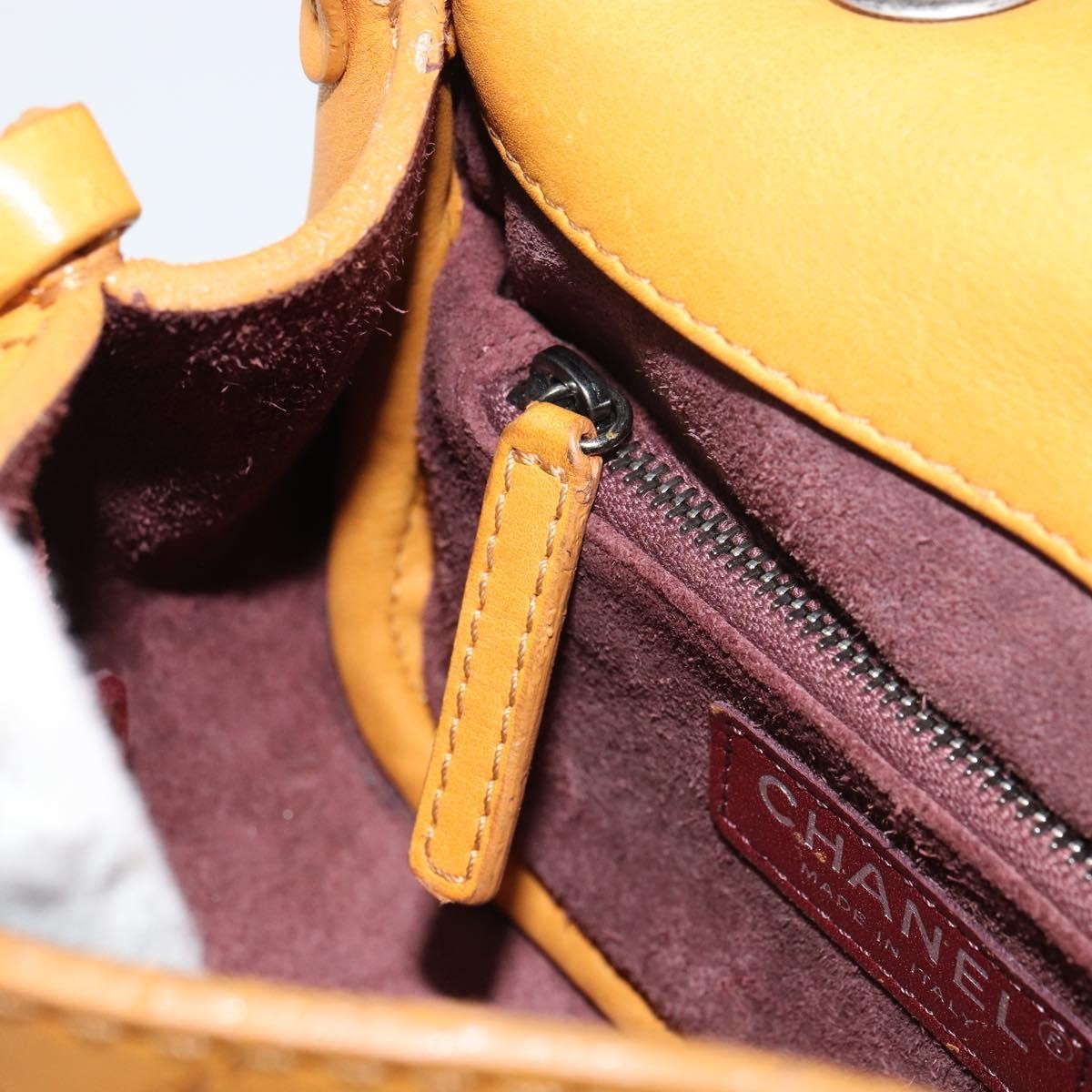 Chanel Chain Flap Bag Quilted Leather, ORANGE, LEATHER, Shoulder bag