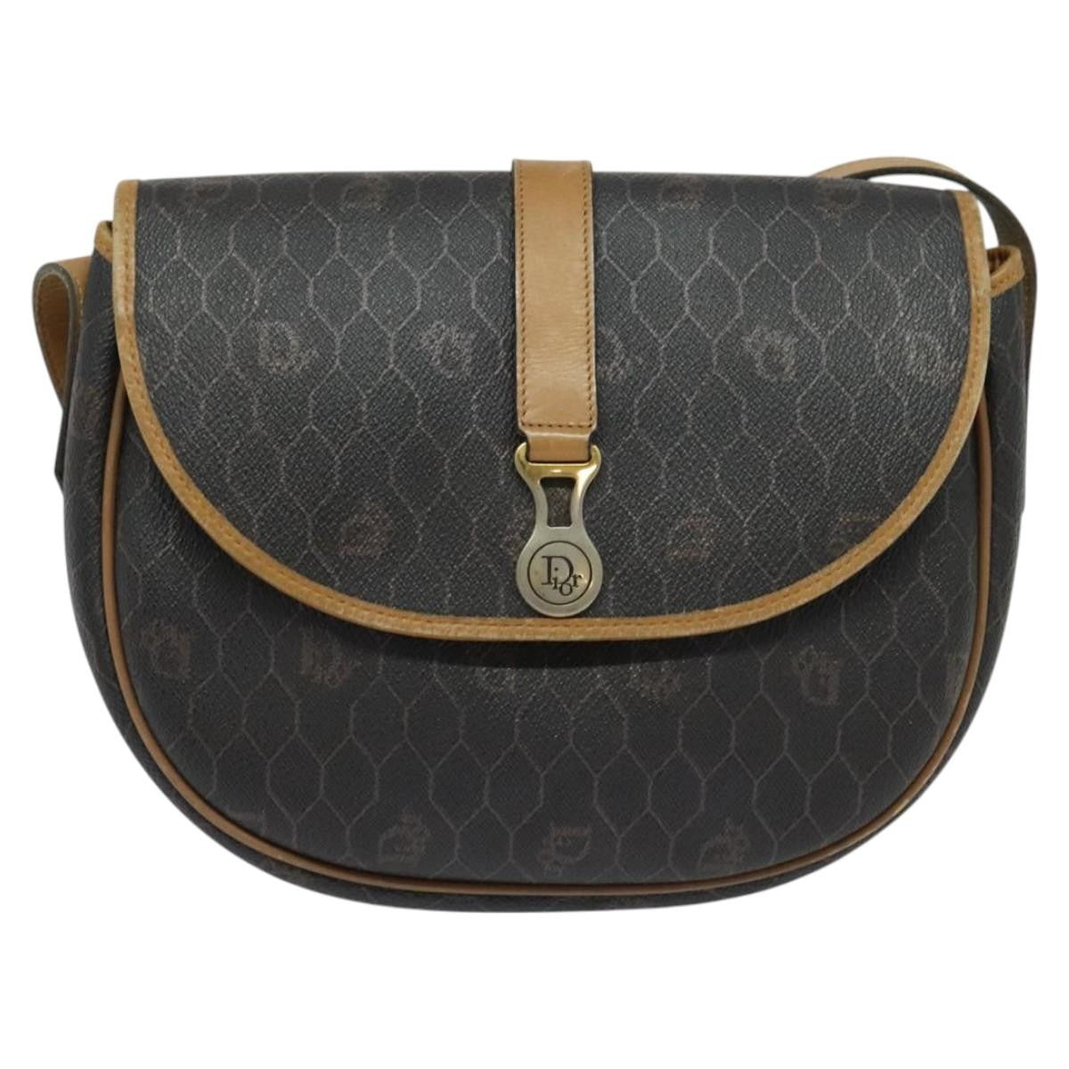 Christian Dior Vintage Honeycomb Flap Crossbody Bag Canvas and Leather, BLACK, CANVAS, Crossbody bag