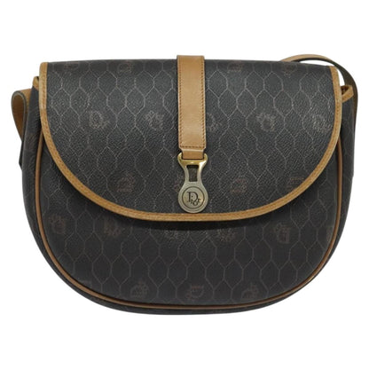 Christian Dior Vintage Honeycomb Flap Crossbody Bag Canvas and Leather, BLACK, CANVAS, Crossbody bag