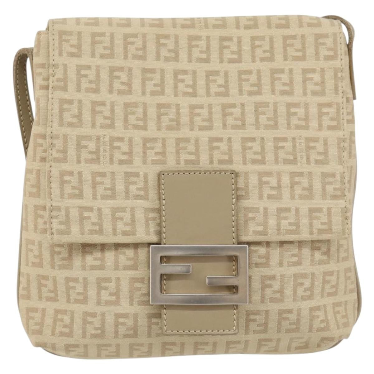 Fendi Vintage Flap Crossbody Bag Zucchino Canvas, BEIGE, CANVAS, Shoulder bag