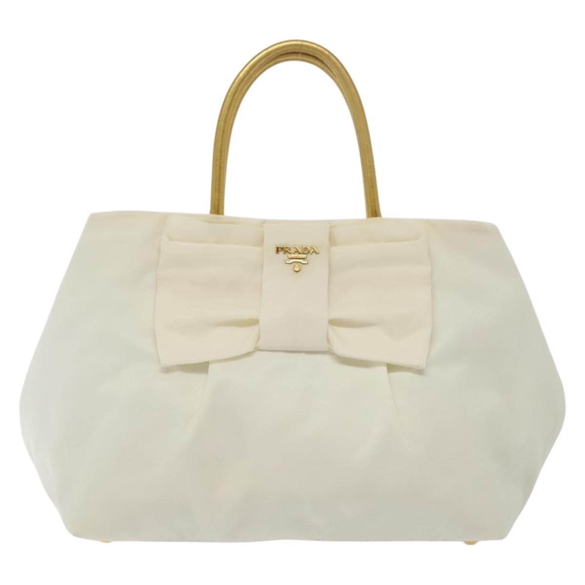 Prada Bow Tote Tessuto with Leather, WHITE, NYLON, Tote bag
