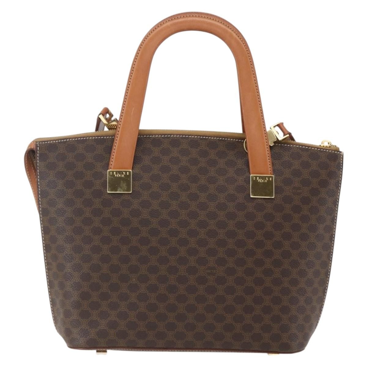 Celine Vintage Macadam Handbag Canvas and Leather, BROWN, CANVAS, Handbag