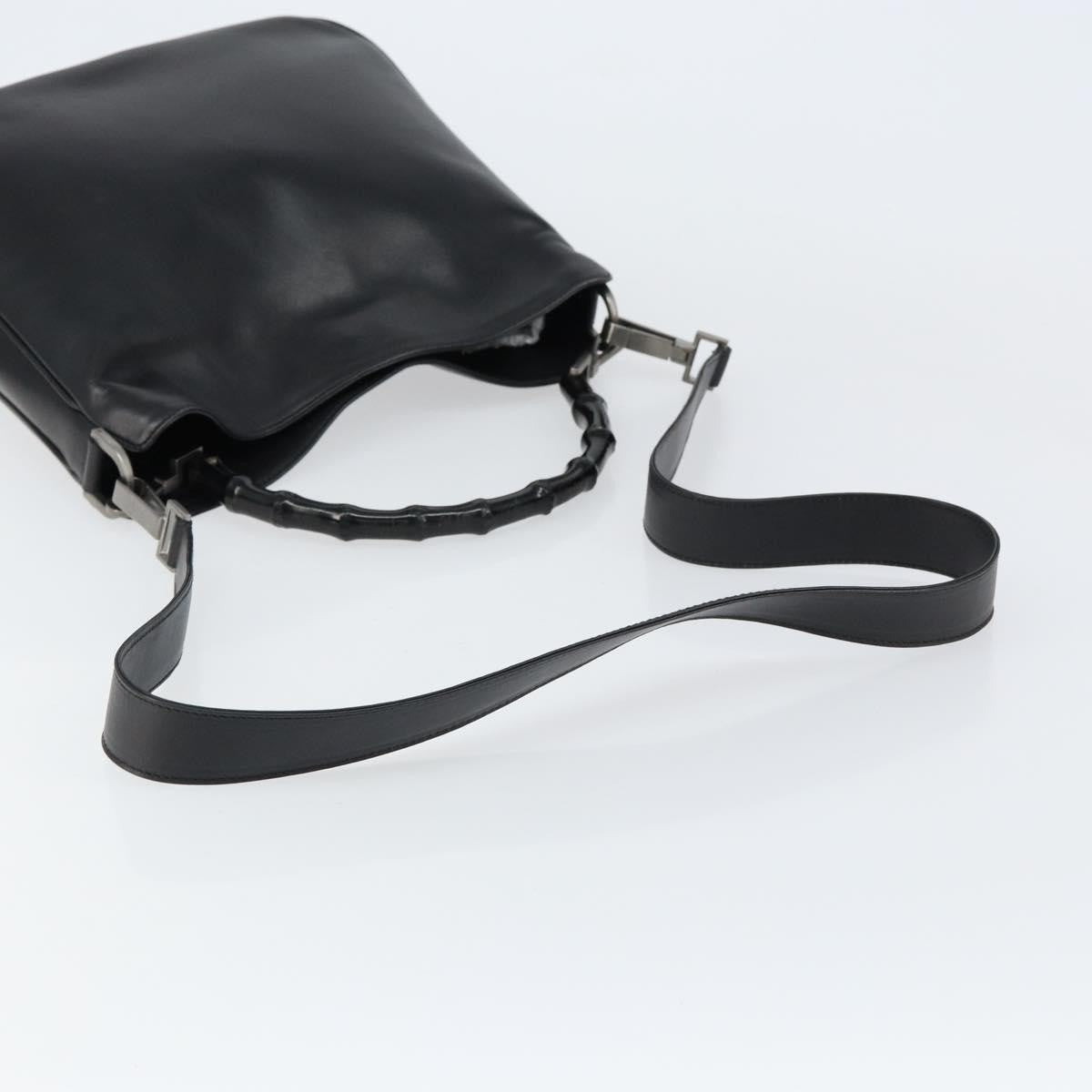 Gucci Vintage Bamboo Handle Open Hobo Leather, BLACK, LEATHER, Handbag