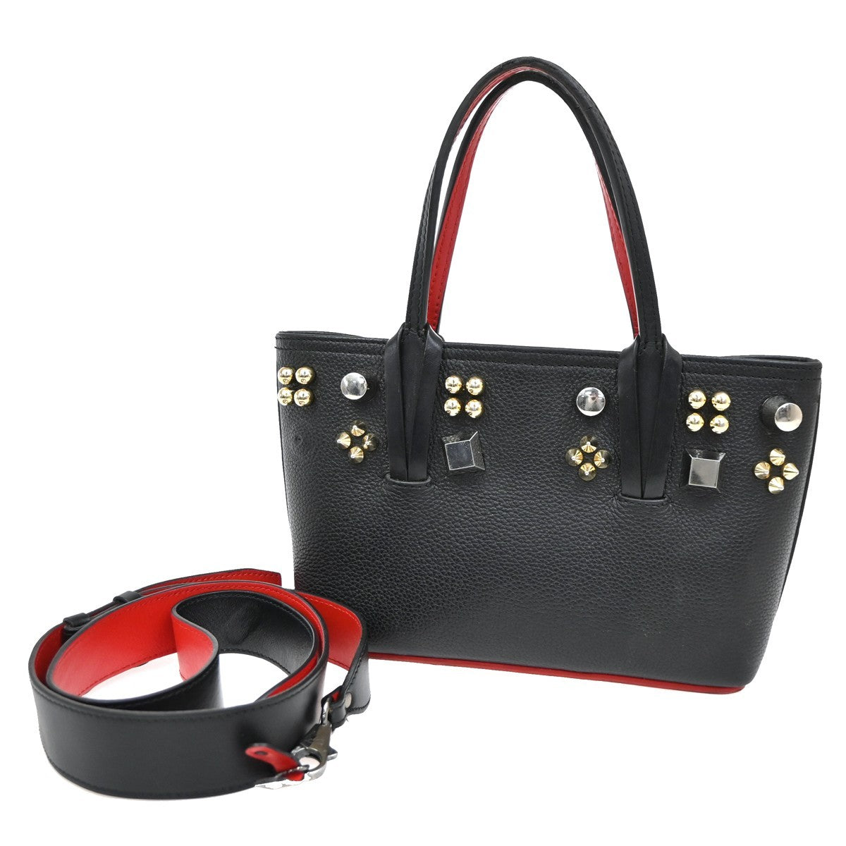 Christian Louboutin Cabata Empire Tote Studded Leather, BLACK, LEATHER, Handbag