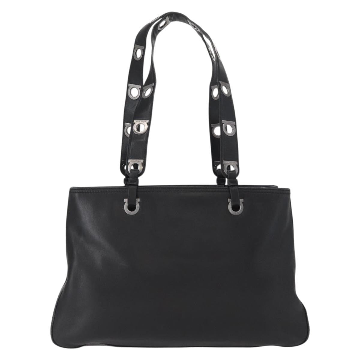 Salvatore Ferragamo Gancini Tote Leather, BLACK, LEATHER, Tote bag