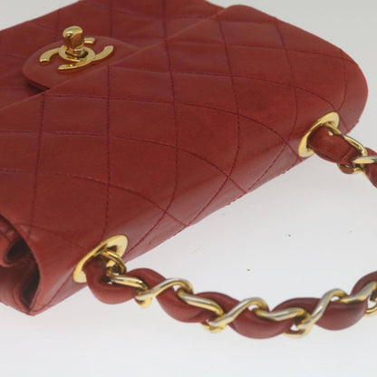 Chanel Vintage Square Chain Handle Flap Bag Quilted Lambskin, RED, LEATHER, Handbag
