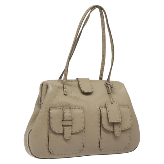 Fendi Selleria Tote Leather, BEIGE, LEATHER, Tote bag
