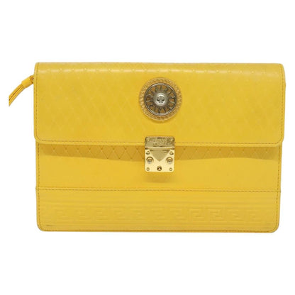Versace Wristlet Pouch Leather, YELLOW, LEATHER, Clutche & pouche