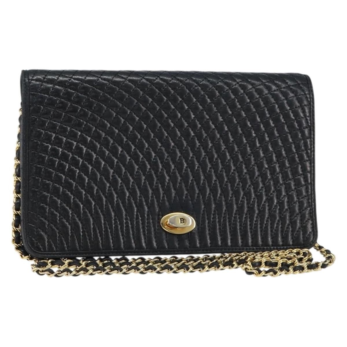 Bally Vintage Chain Shoulder Bag Quilted Leather, BLACK, LEATHER, Shoulder bag