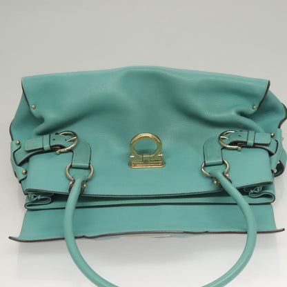 Salvatore Ferragamo Virna Satchel Leather, TURQUOISE, LEATHER, Handbag