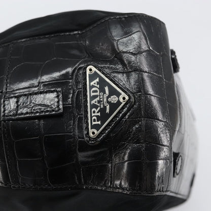 Prada Vintage Shoulder Bag Nylon and Leather, BLACK, NYLON, Shoulder bag