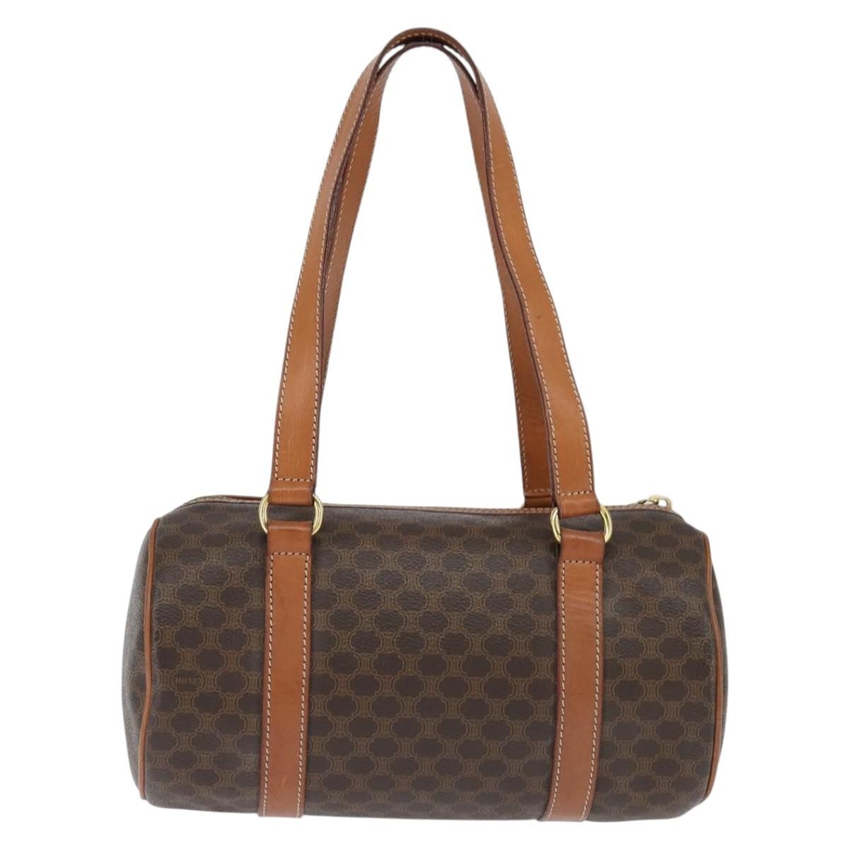 Celine Vintage Macadam Shoulder Bag Canvas and Leather, BROWN, CANVAS, Shoulder bag