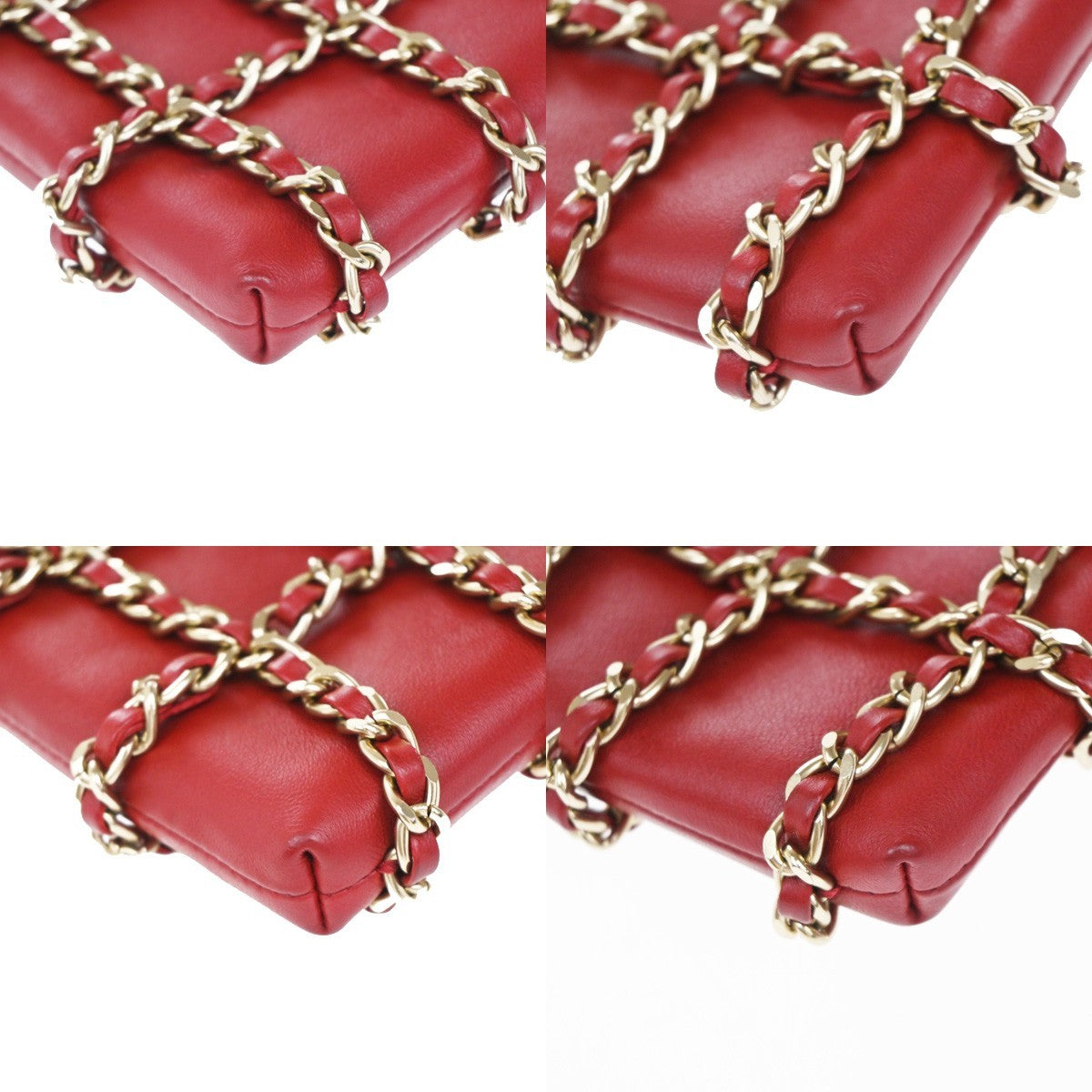 Chanel Tech Me Out Clutch With Chain Lambskin, RED, LEATHER, Clutche & pouche