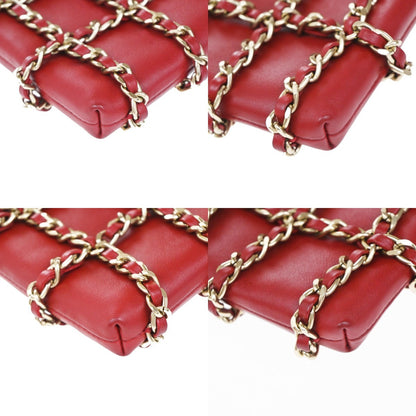 Chanel Tech Me Out Clutch With Chain Lambskin, RED, LEATHER, Clutche & pouche
