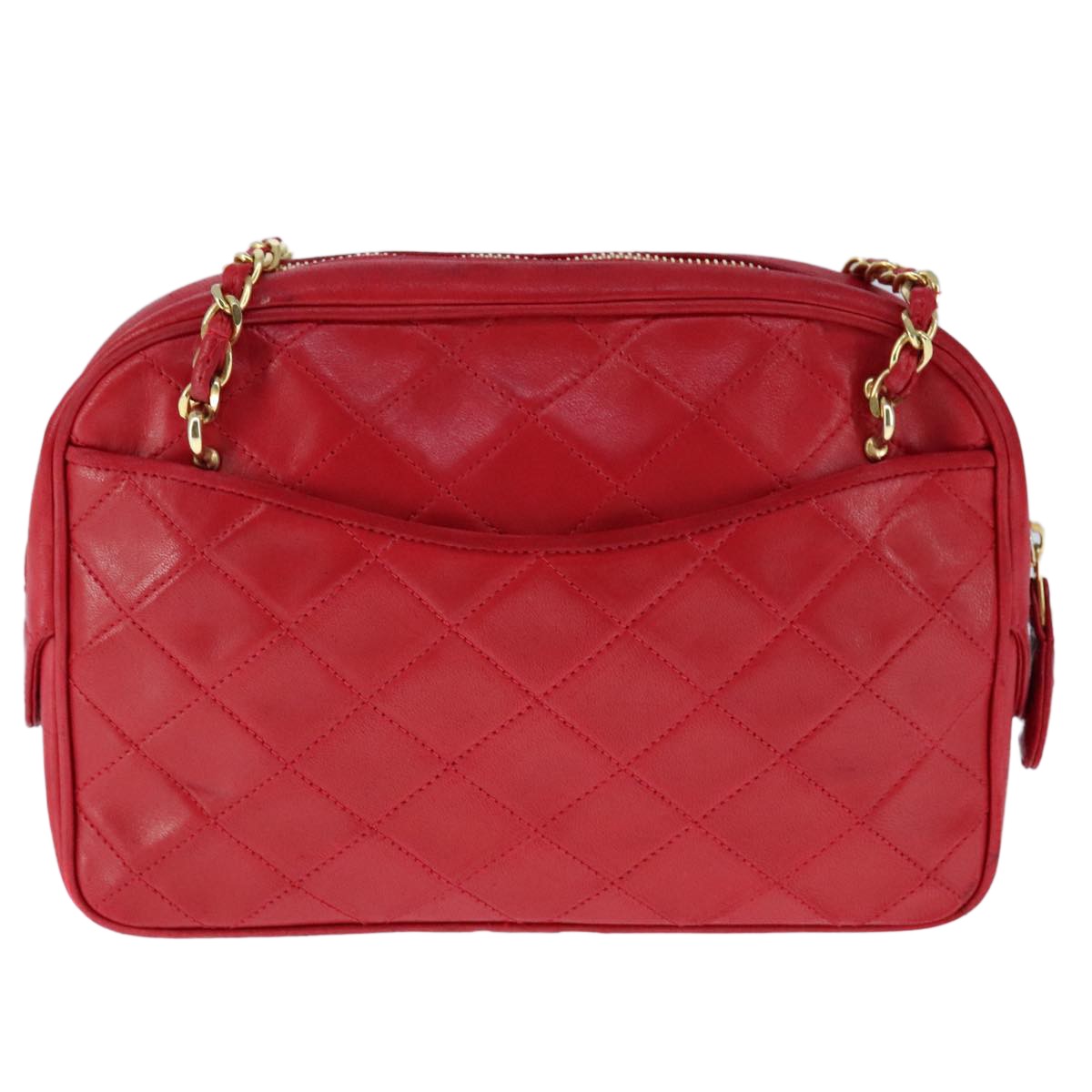 Chanel Vintage Front Pocket Camera Bag Quilted Lambskin, RED, LEATHER, Shoulder bag