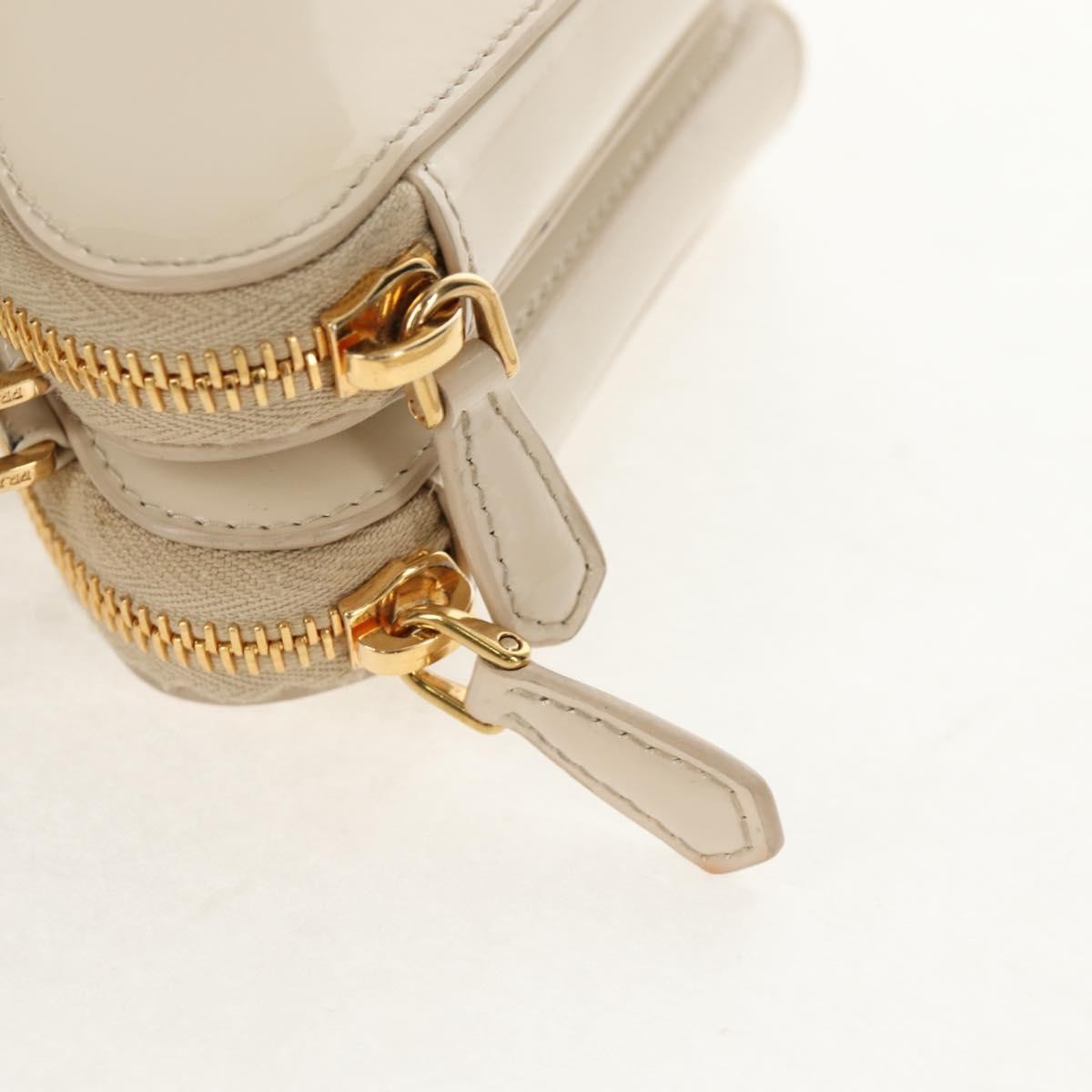 Prada Triangle Double Zip Pouch Bag with Chain Patent leather, BEIGE, PATENT_LEATHER, Clutche & pouche