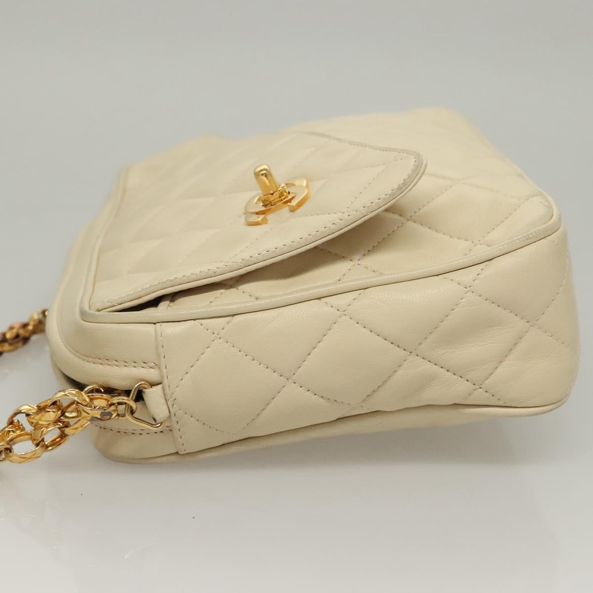 Chanel Vintage Front Pocket Camera Bag Quilted Lambskin, WHITE, LEATHER, Crossbody bag