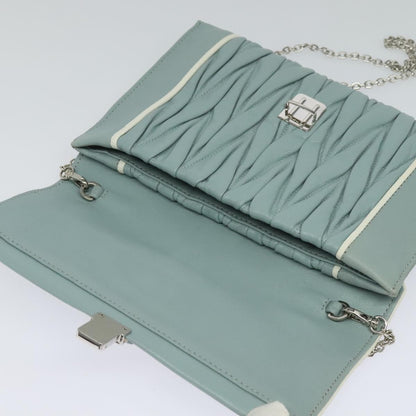 Miu Miu Madras Chain Clutch Matelasse Leather with Glitter, BLUE, LEATHER, Shoulder bag