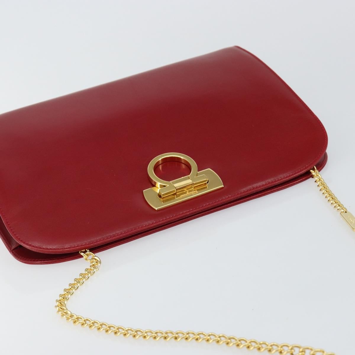 Salvatore Ferragamo Vintage Gancini Chain Shoulder Bag Leather, RED, LEATHER, Shoulder bag