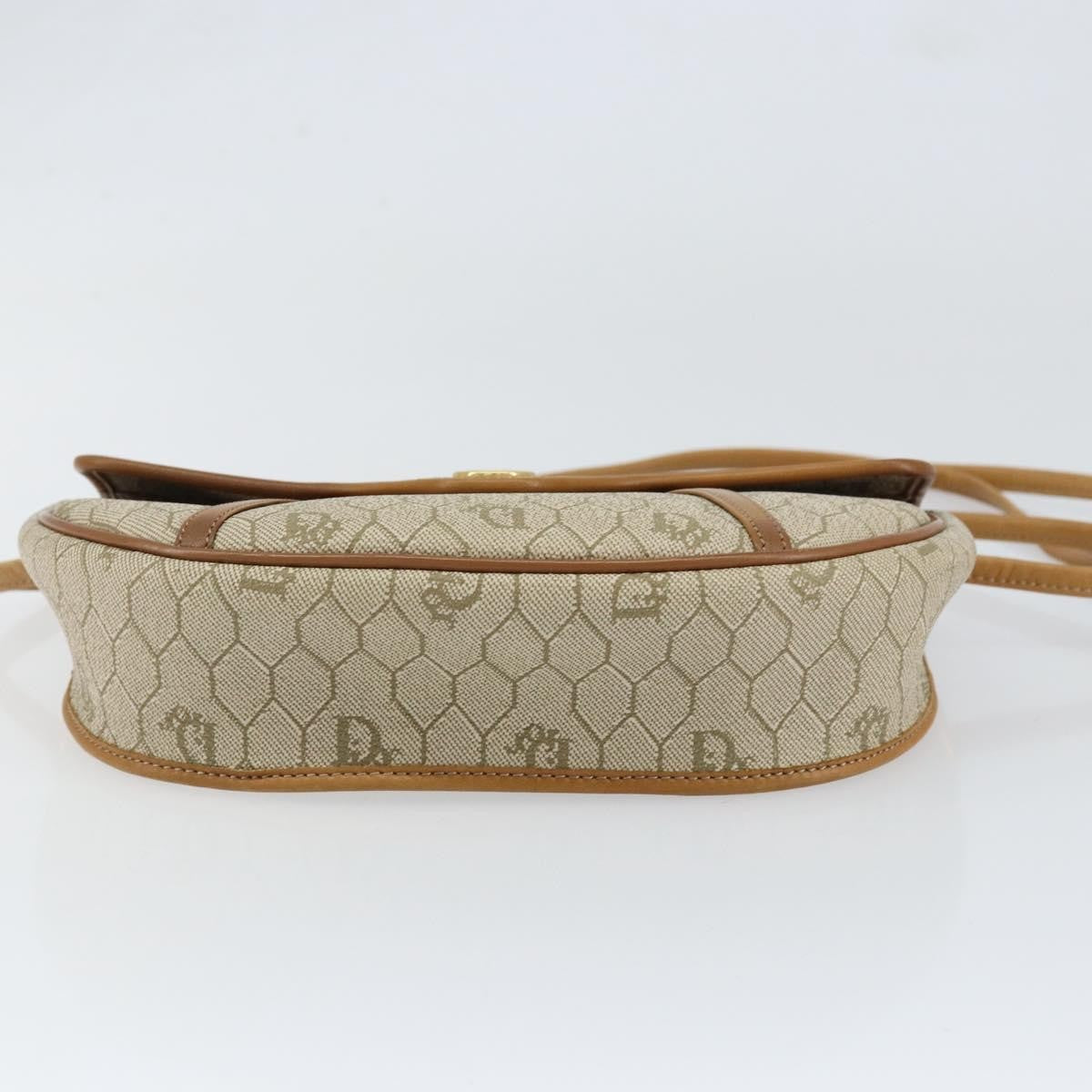 Christian Dior Vintage Honeycomb Flap Crossbody Bag Canvas and Leather, BEIGE, CANVAS, Shoulder bag