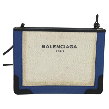 Balenciaga Navy Pochette Canvas and Leather, BEIGE, CANVAS, Shoulder bag