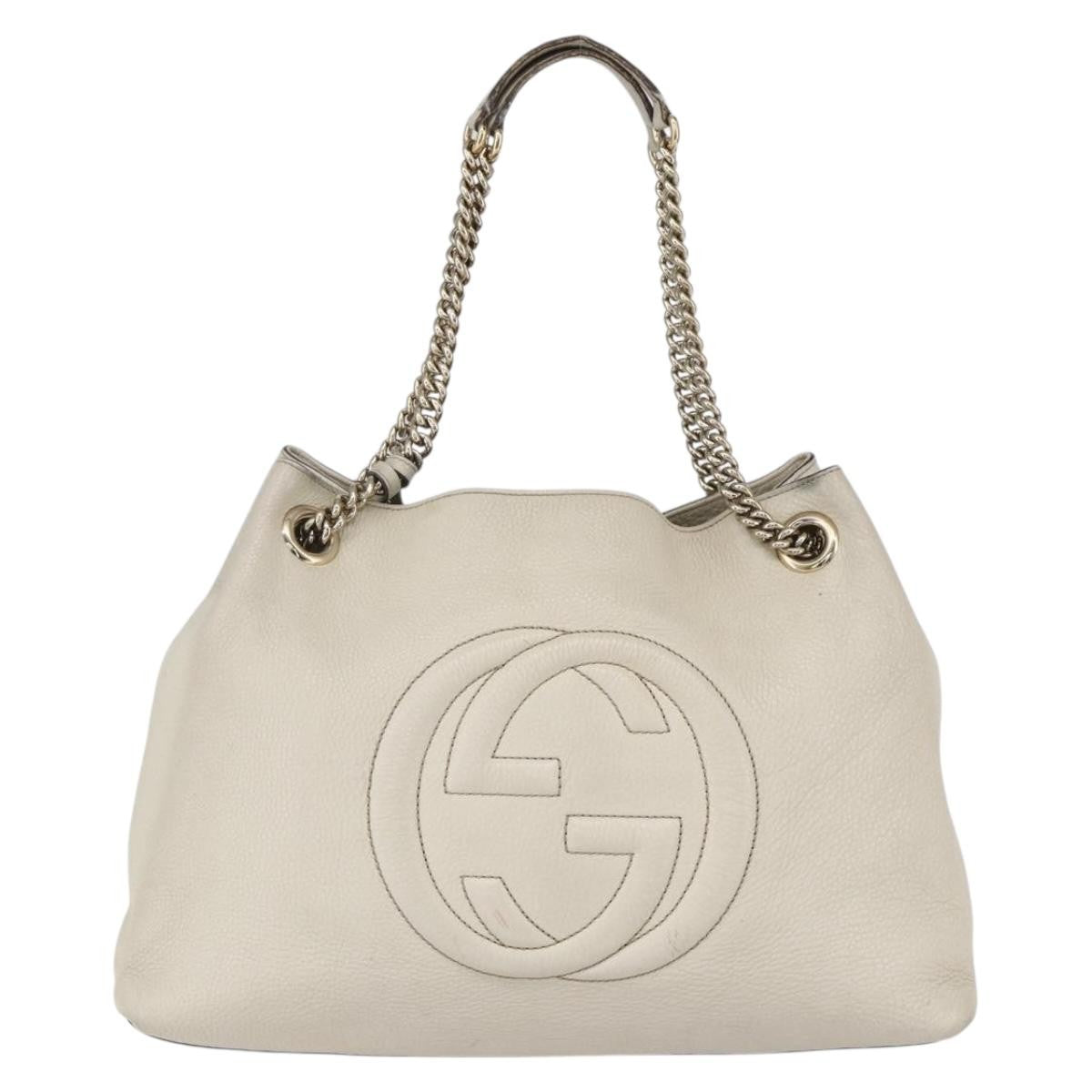 Gucci Soho Chain Strap Shoulder Bag Leather, WHITE, LEATHER, Shoulder bag