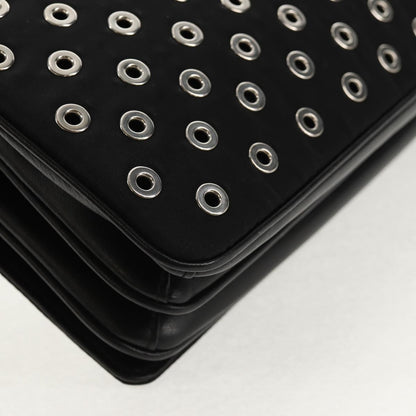 Prada Grommet Chain Flap Shoulder Bag Tessuto with Soft Calf, BLACK, NYLON, Shoulder bag