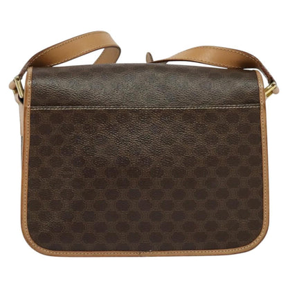 Celine Vintage Macadam Circle Logo Shoulder Bag Canvas and Leather, BROWN, CANVAS, Shoulder bag