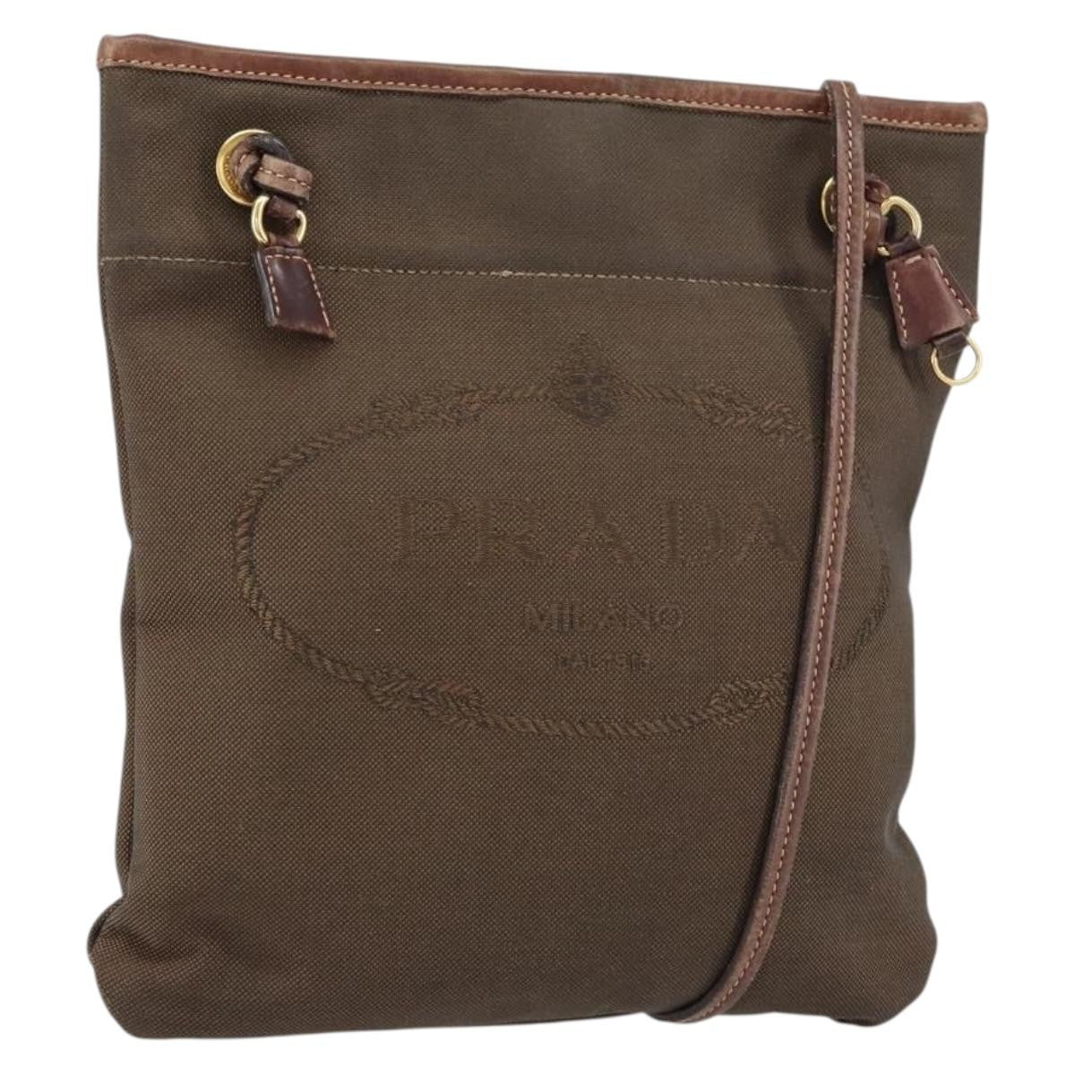 Prada Logo Flat Messenger Canvas, BROWN, CANVAS, Shoulder bag