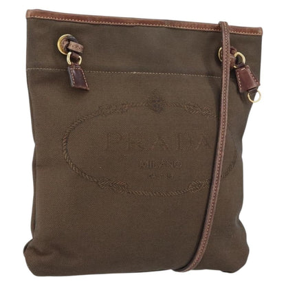 Prada Logo Flat Messenger Canvas, BROWN, CANVAS, Shoulder bag