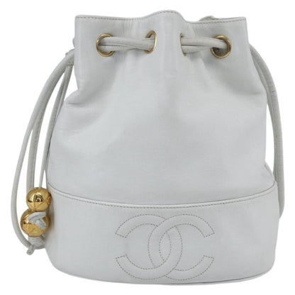 Chanel Vintage CC Drawstring Bucket Bag Caviar, WHITE, LEATHER, Shoulder bag