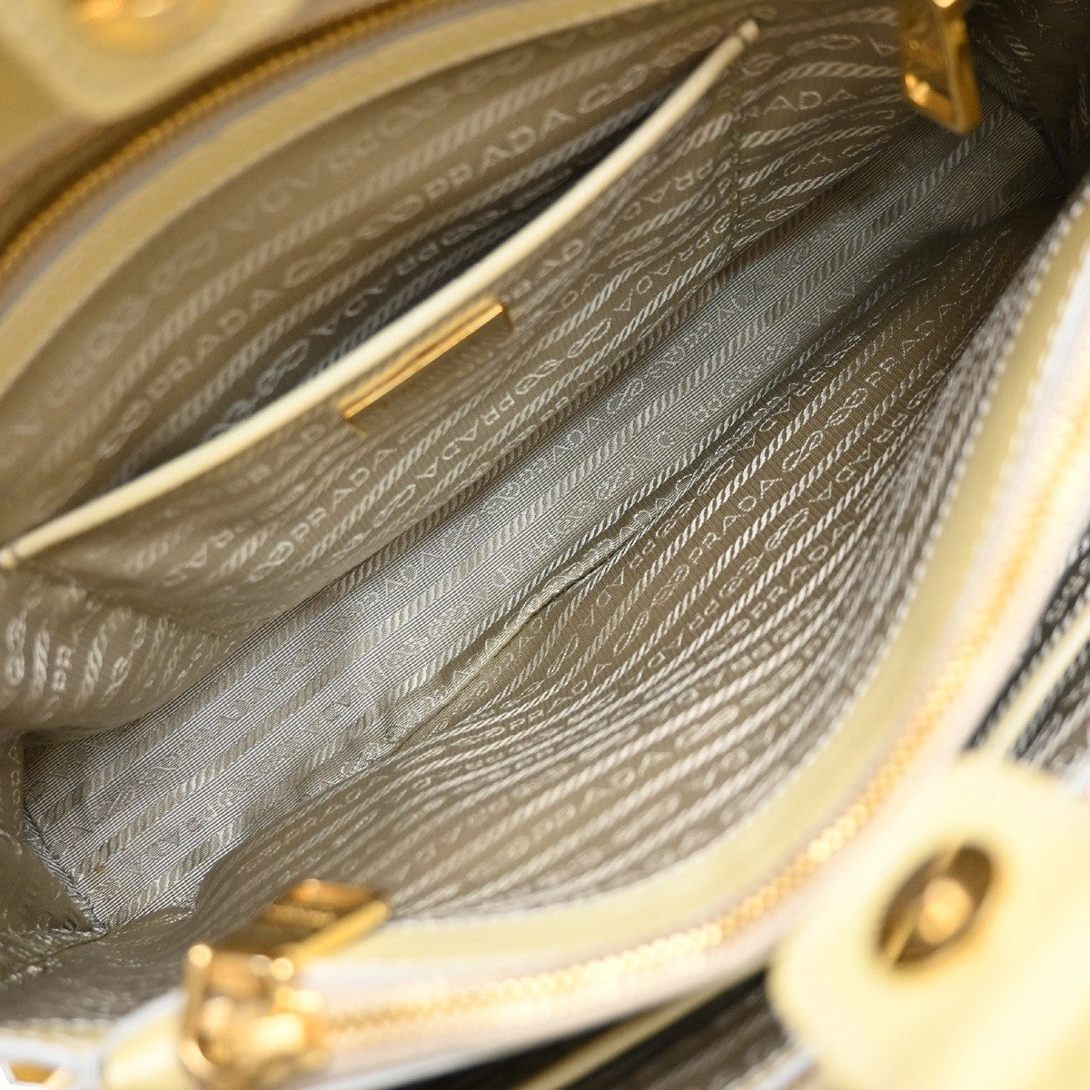 Prada Open Promenade Bag Saffiano Leather, Yellow, Leather, Handbag