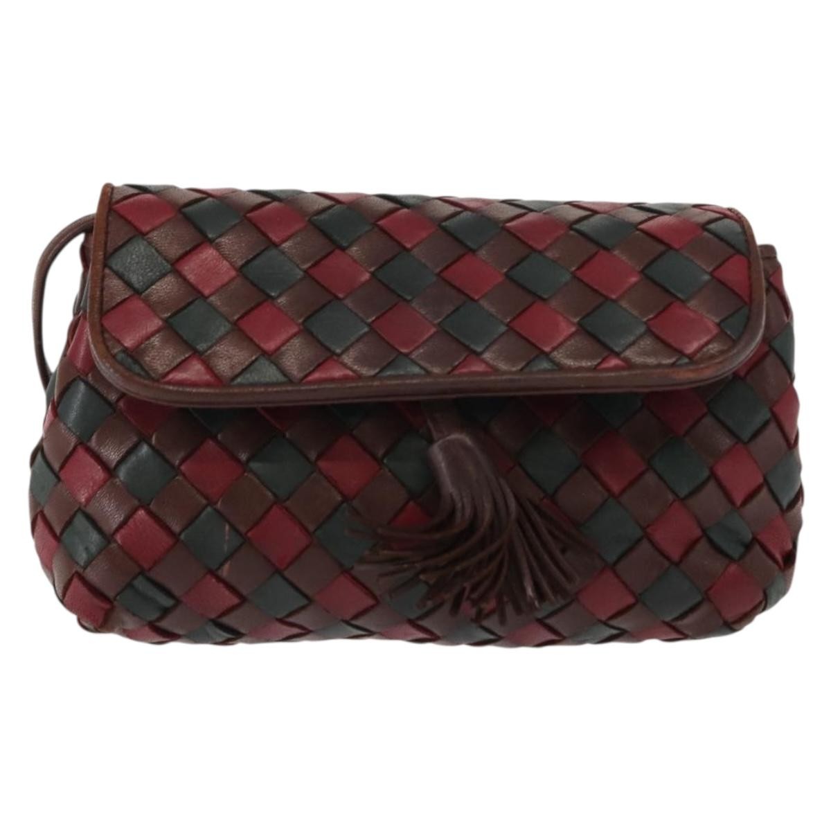Bottega Veneta Intrecciato Clutch bag Calfskin, RED, LEATHER, Clutche & pouche
