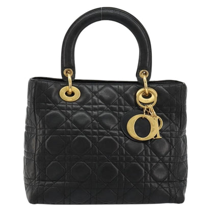 Christian Dior Vintage Lady Dior Bag Cannage Quilt Lambskin, Black, Leather, Handbag