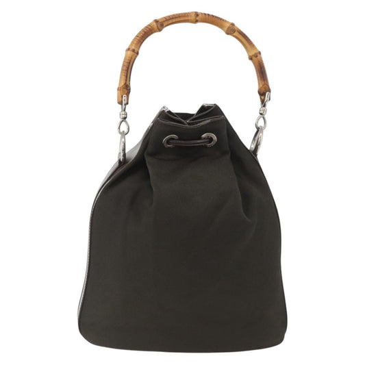 Gucci Vintage Bamboo Bucket Bag Nylon and Leather, Khaki, Nylon, Handbag