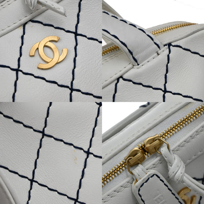Chanel Surpique Zip Around Satchel Quilted Leather, WHITE, LEATHER, Handbag