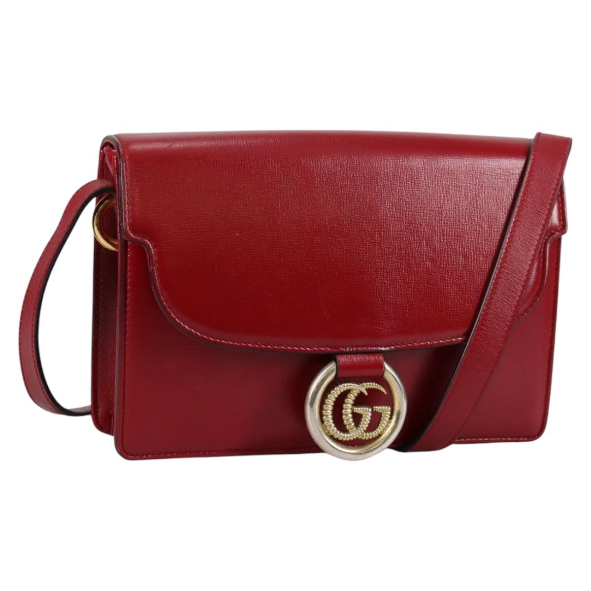 Gucci GG Ring Shoulder Bag Leather, RED, LEATHER, Shoulder bag