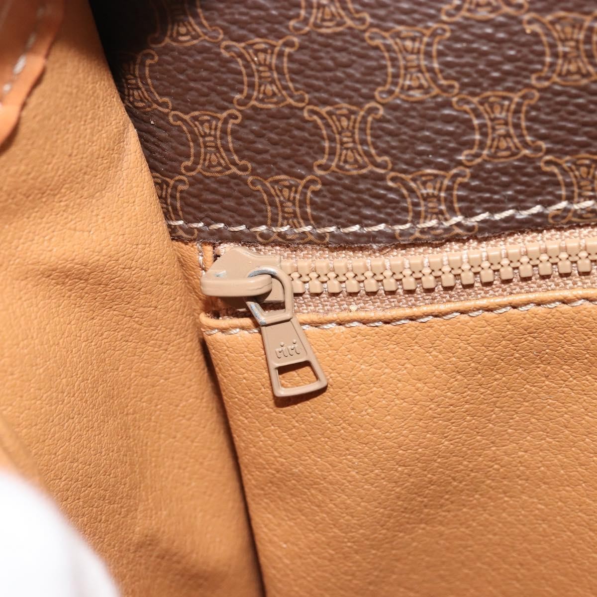 Celine Vintage Macadam Shoulder Bag Canvas and Leather, Brown, Canvas, Shoulder Bag