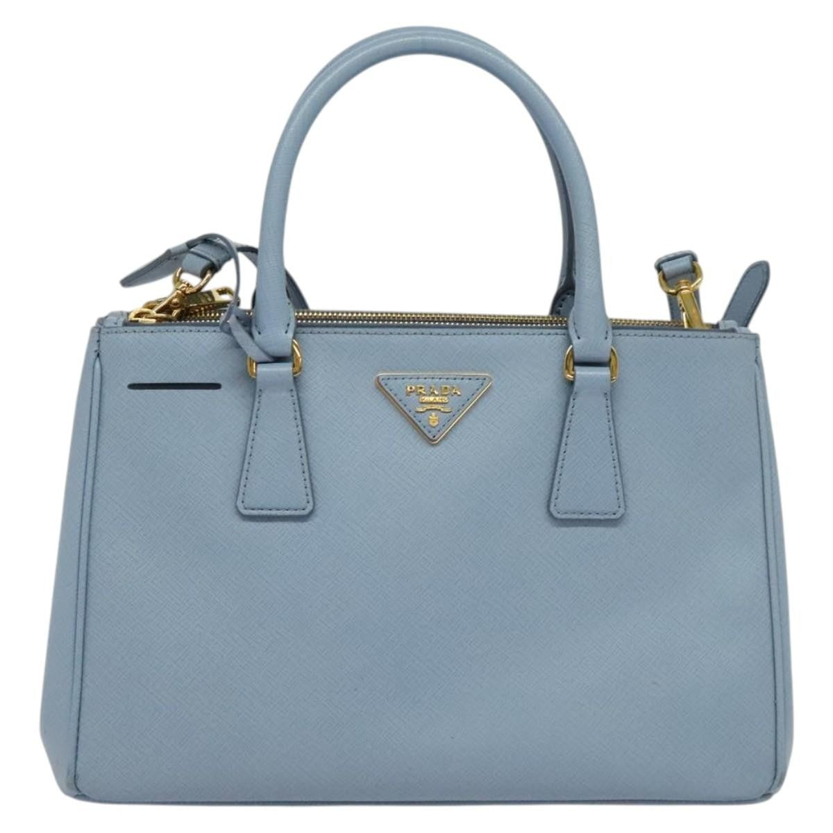 Prada Double Zip Lux Tote Saffiano Leather, BLUE, LEATHER, Handbag