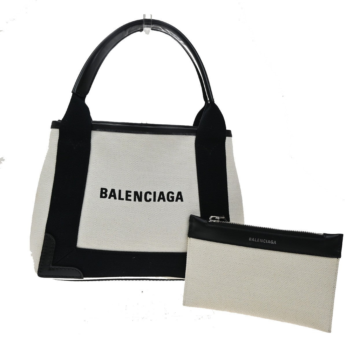 Balenciaga Navy Cabas Canvas with Leather, BEIGE, CANVAS, Bag