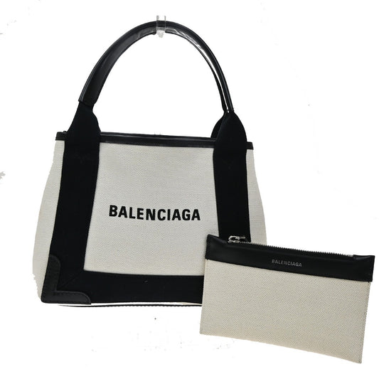 Balenciaga Navy Cabas Canvas with Leather, BEIGE, CANVAS, Bag